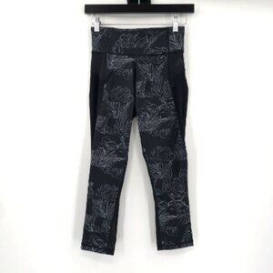 ADIDAS Leggings Stretch Athletic Pants Black Flowers Floral Print XS Small Flaw
